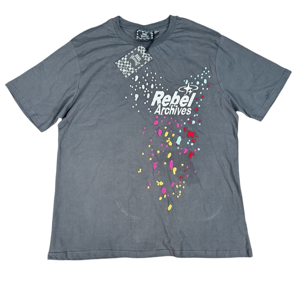 Rebel‎ Vengeance Rebel Archives Graphic Tee Paint Splatter Gray Men 2XL Skater